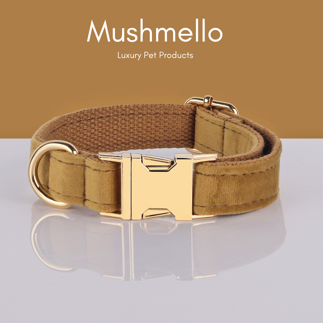 Soft Luxury Velvet Dog Collar and Leash set - Coffee Brown