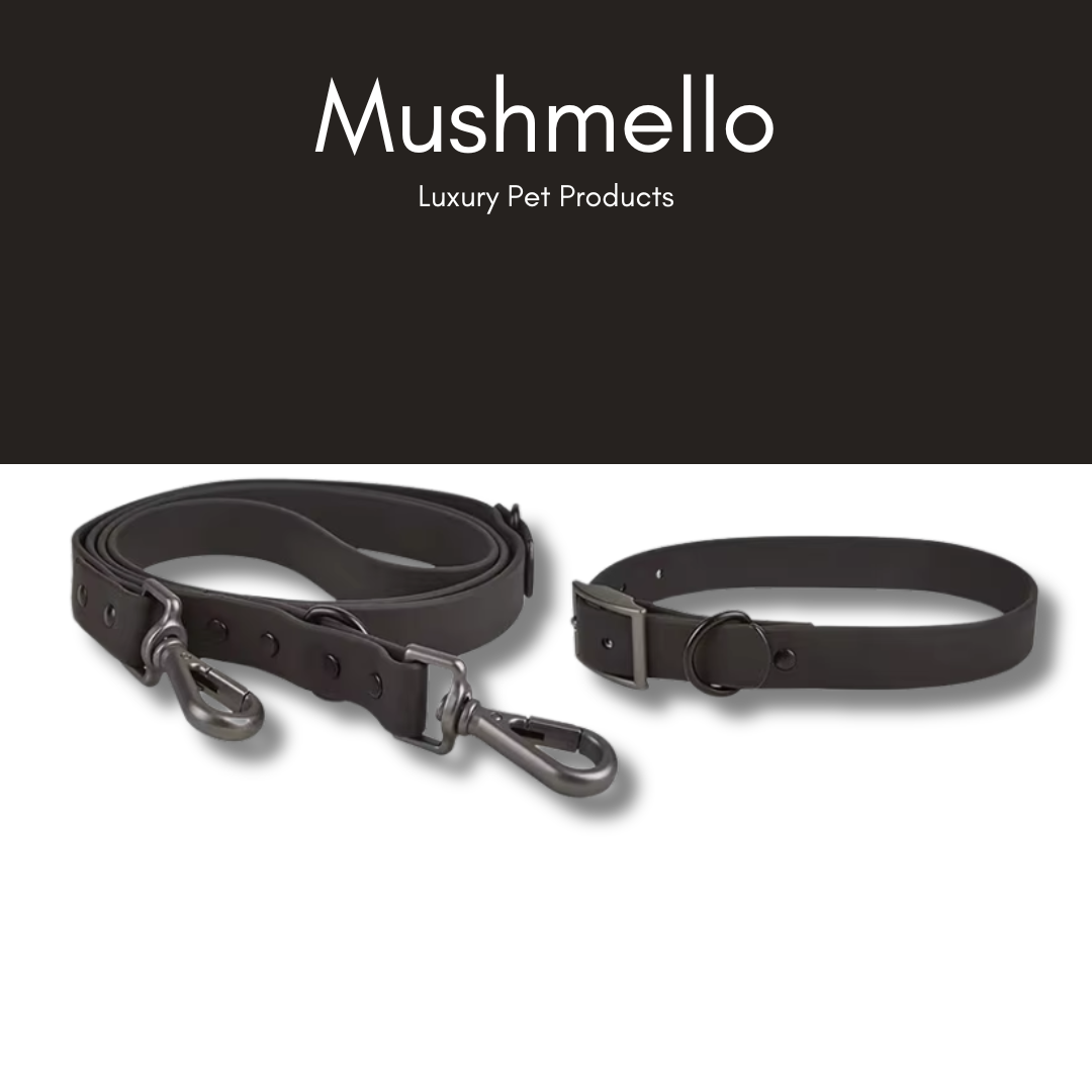 Black Luxury Waterproof PVC-Coated Harness, Leash, Collar Set – Easy Clean
