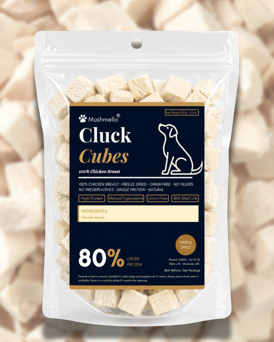 Mushmello Cluck Cubes | Freeze Dried Chicken Dog Treats