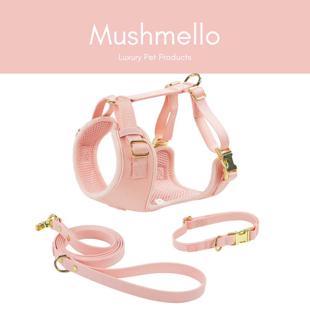 Luxury Soft, Waterproof, Breathable Harness, Collar and Lead Set - Pink