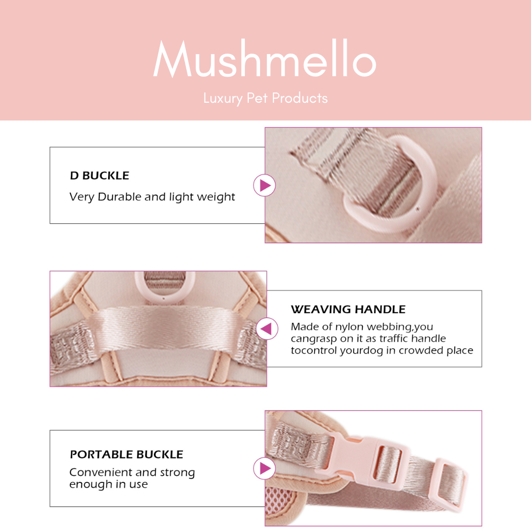 Luxury Lycra Harness, Leash, Collar and Treat bag Set - Pink