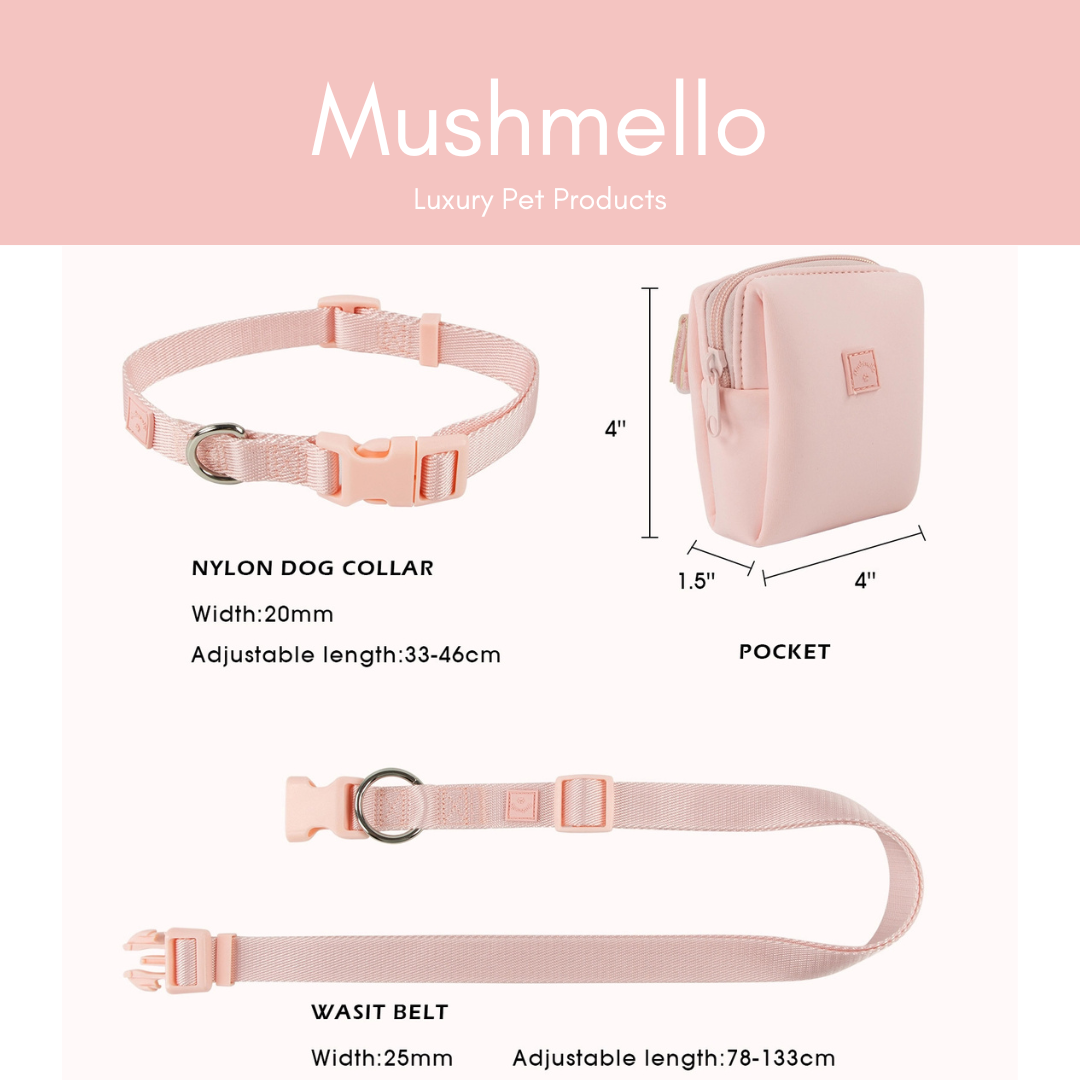 Luxury Lycra Harness, Leash, Collar and Treat bag Set - Pink