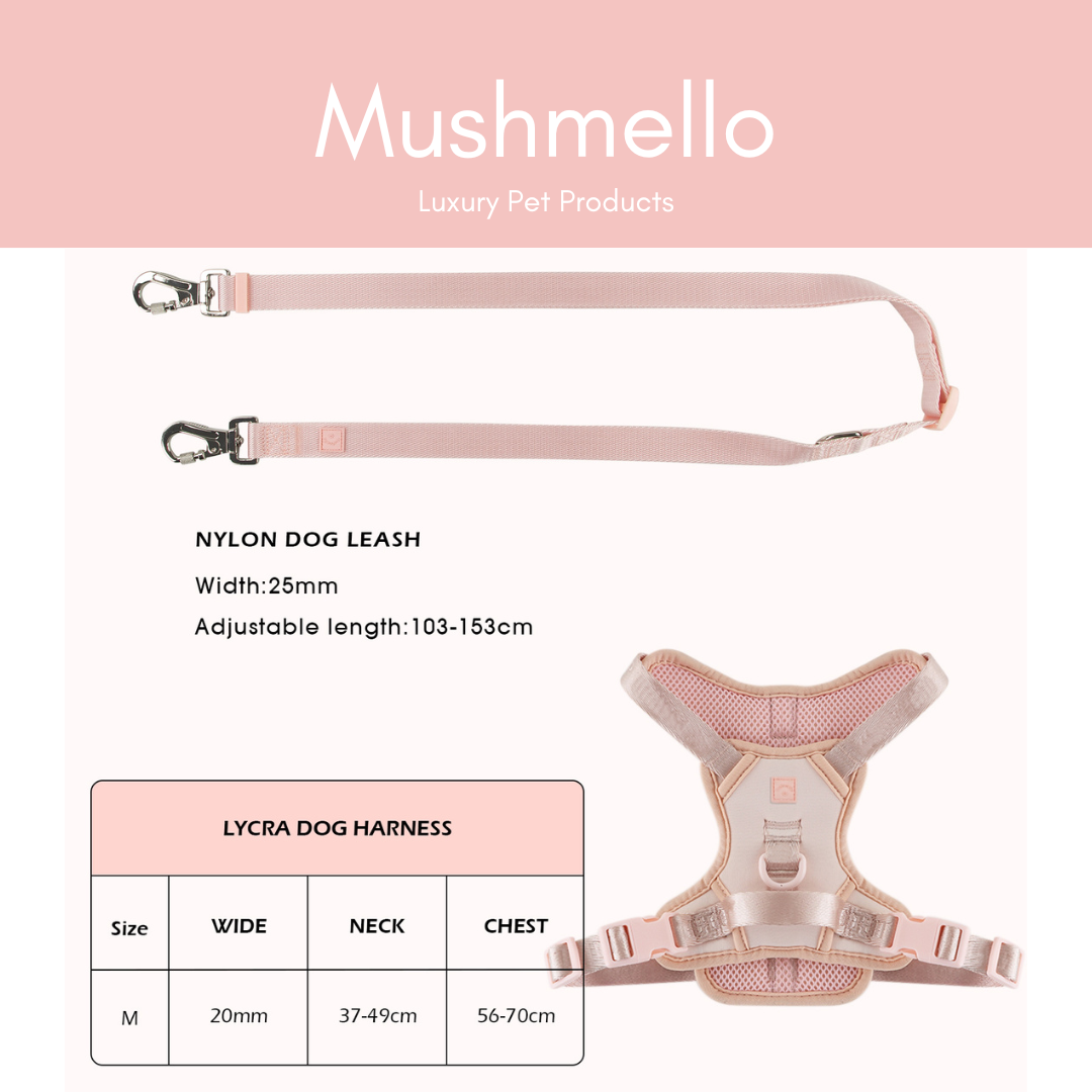 Luxury Lycra Harness, Leash, Collar and Treat bag Set - Pink