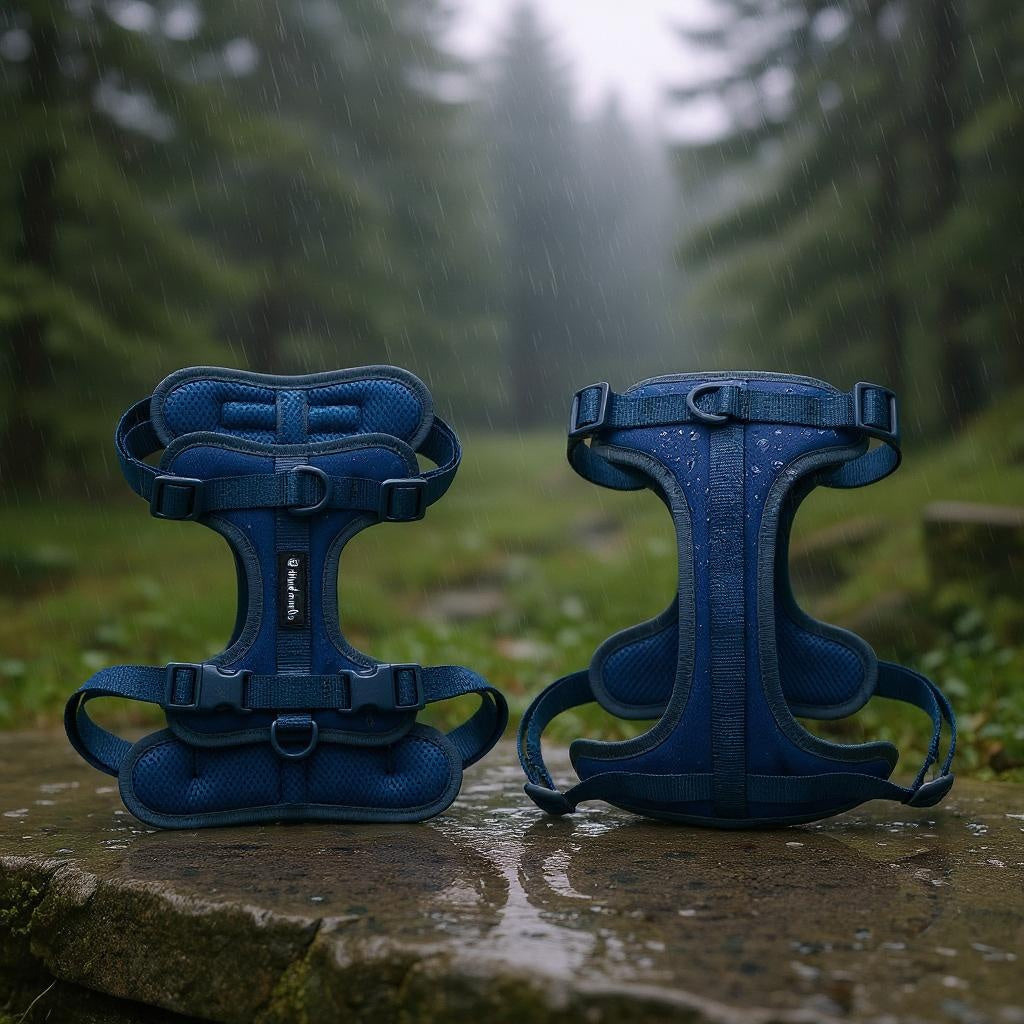 Mushmello Tough Waterproof Harness, Collar and Leash Set - Navy Blue