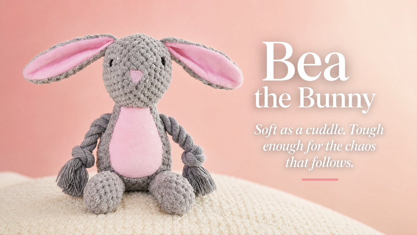 Mushmello Bea the Bunny | Squeaky Rope Dog Toy with Crinkle Ears
