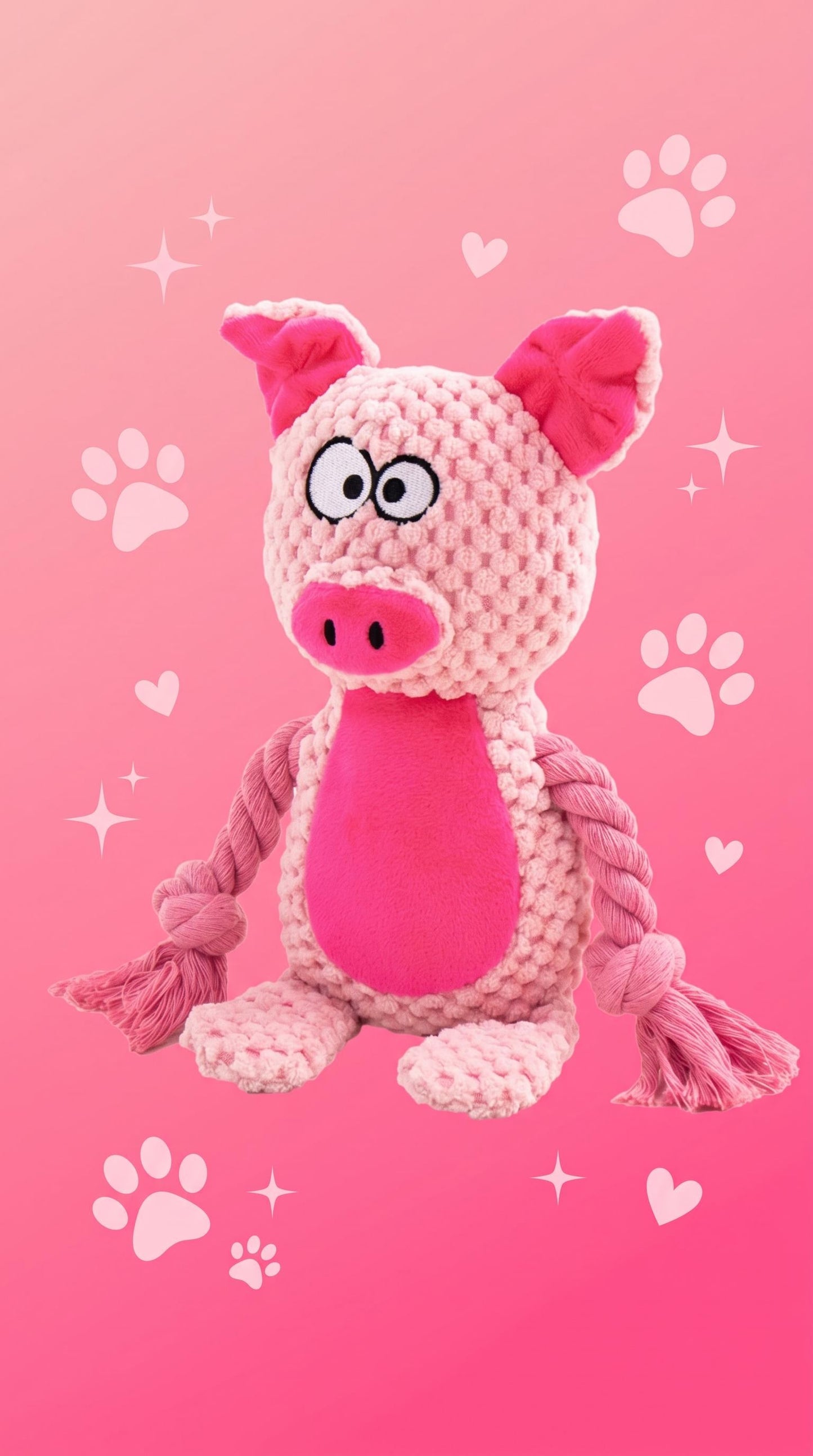 Mushmello Penny the Pig | Squeaky Rope Dog Toy with Crinkle