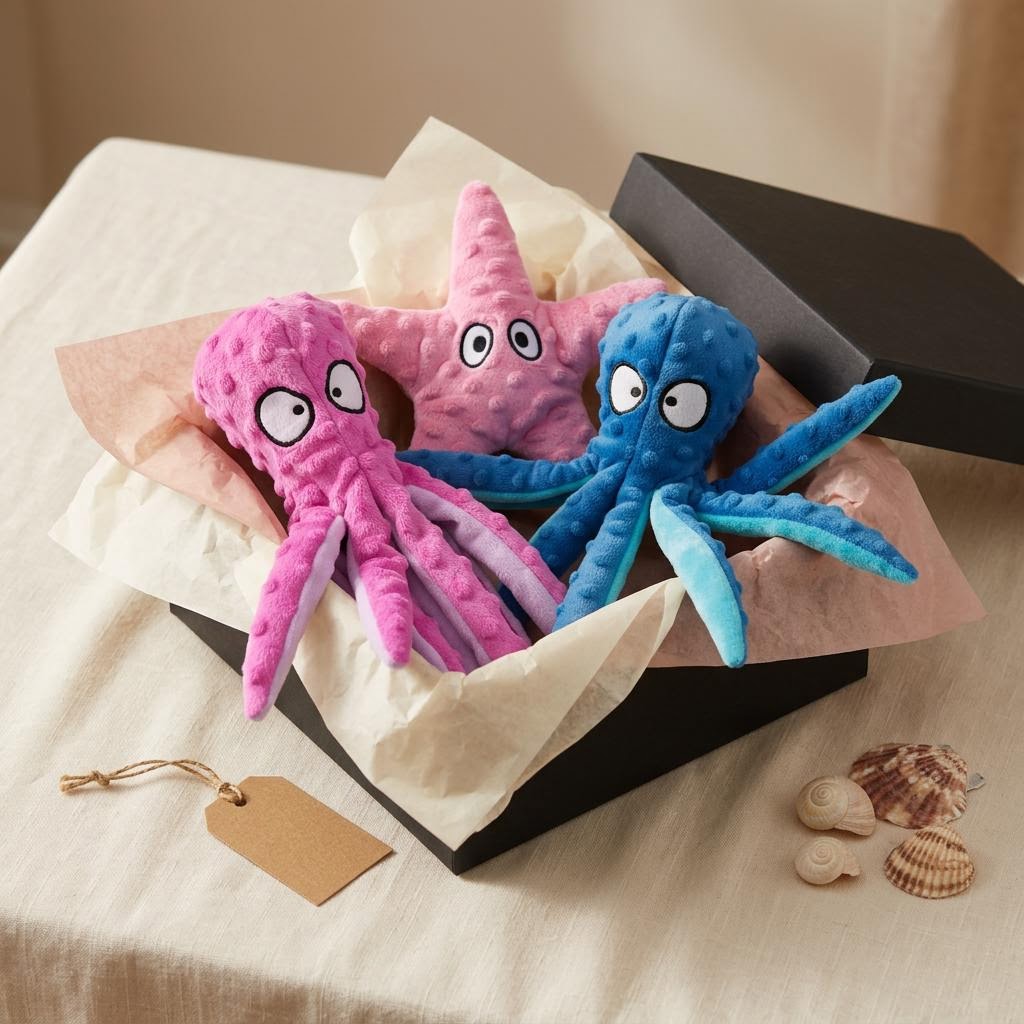 Mushmello Ocean Duo or Trio | Ozzy, Pearl & Stella | Squeaky Crinkle Dog Toy Bundle | No Stuffing