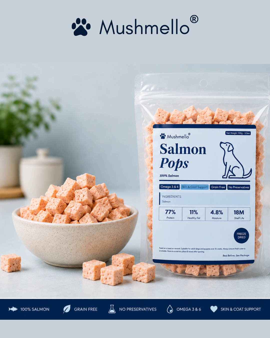 Mushmello Salmon Pops | Freeze Dried Salmon Dog Treats