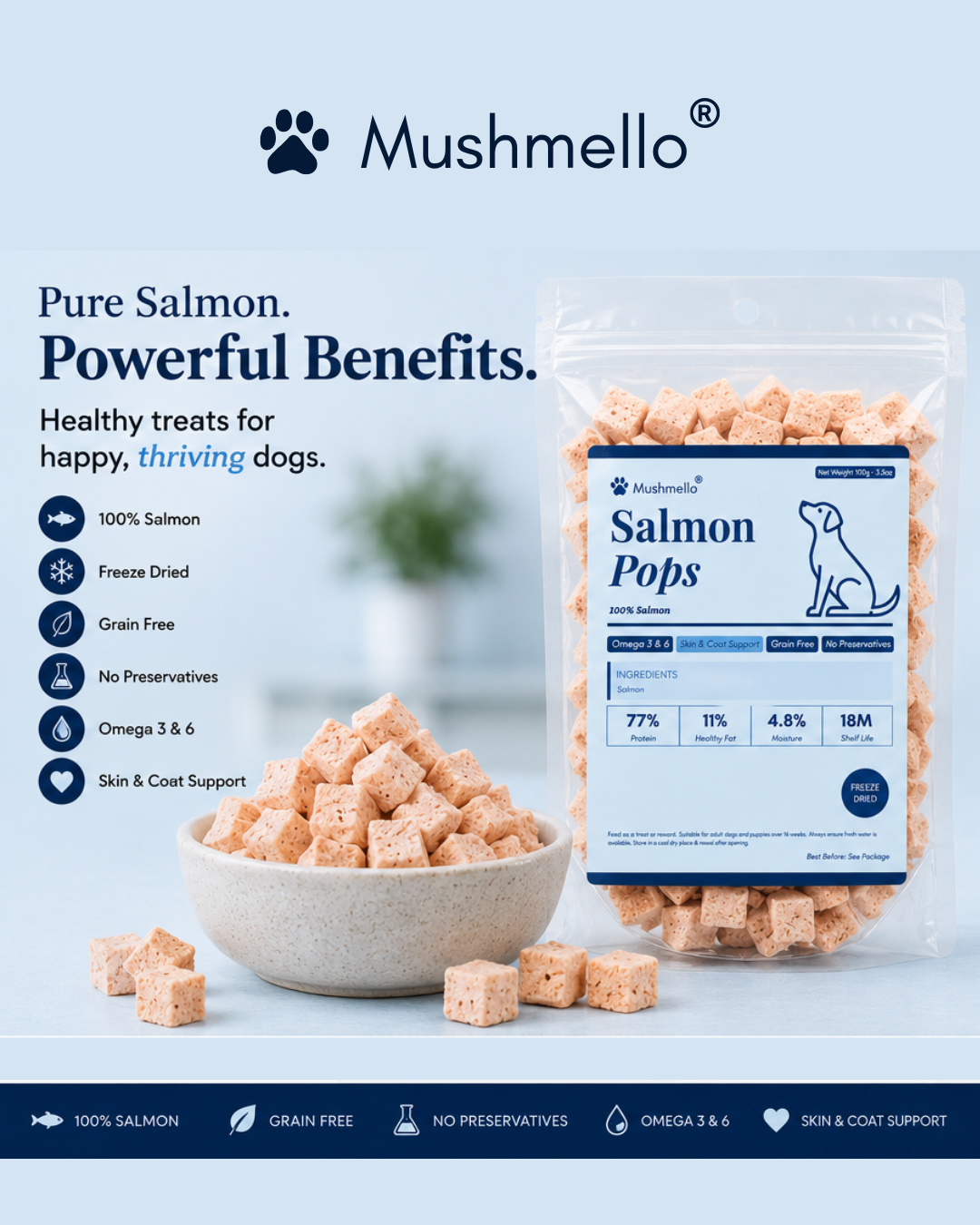 Mushmello Salmon Pops | Freeze Dried Salmon Dog Treats