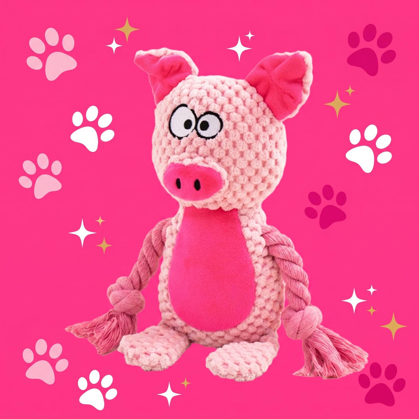 Mushmello Penny the Pig | Squeaky Rope Dog Toy with Crinkle