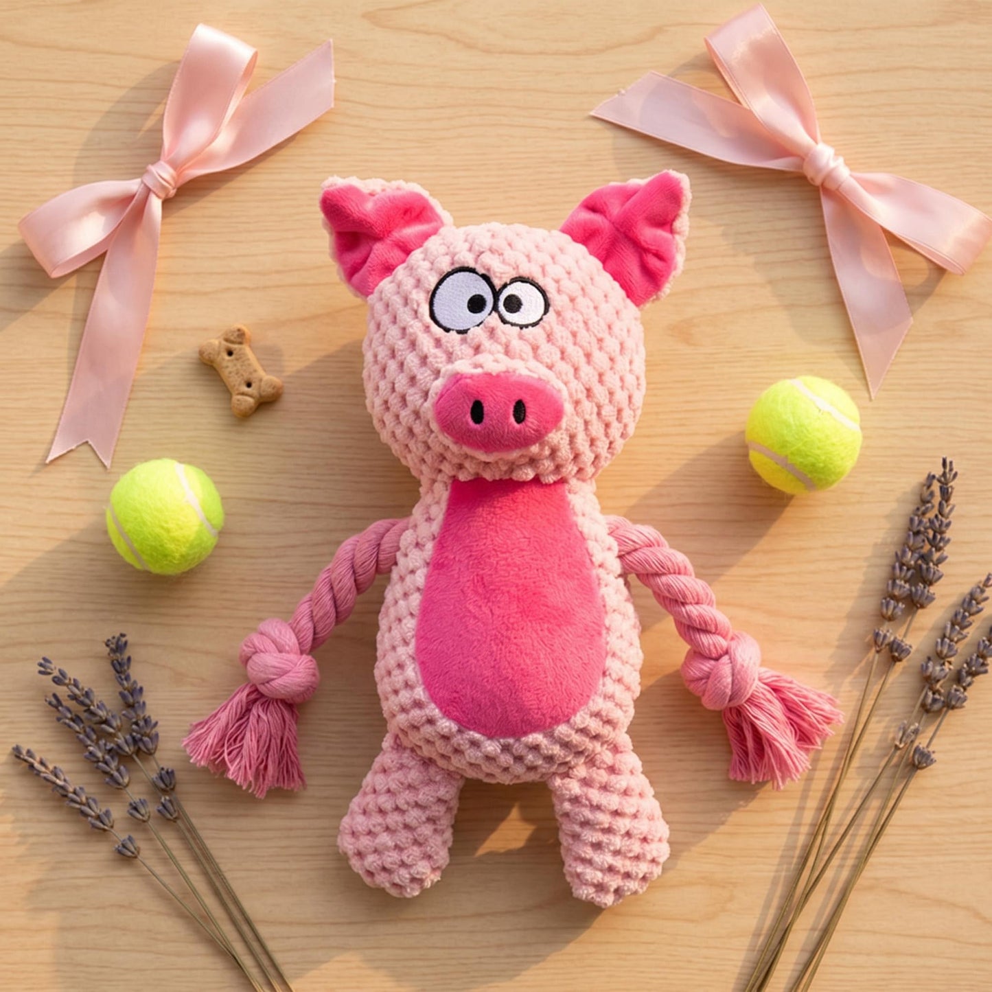 Mushmello Penny the Pig | Squeaky Rope Dog Toy with Crinkle