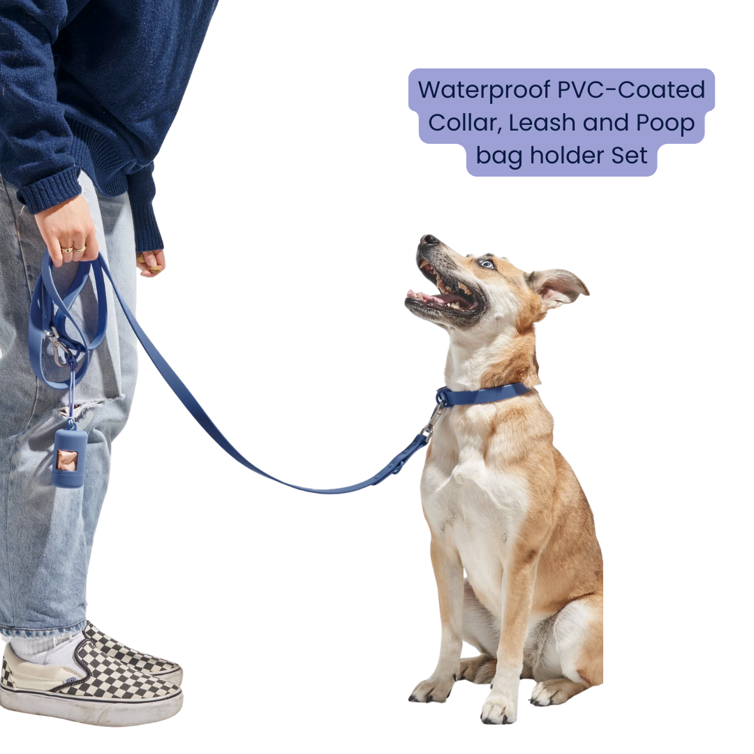 Mushmello Tough Waterproof Harness, Collar and Leash Set - Navy Blue