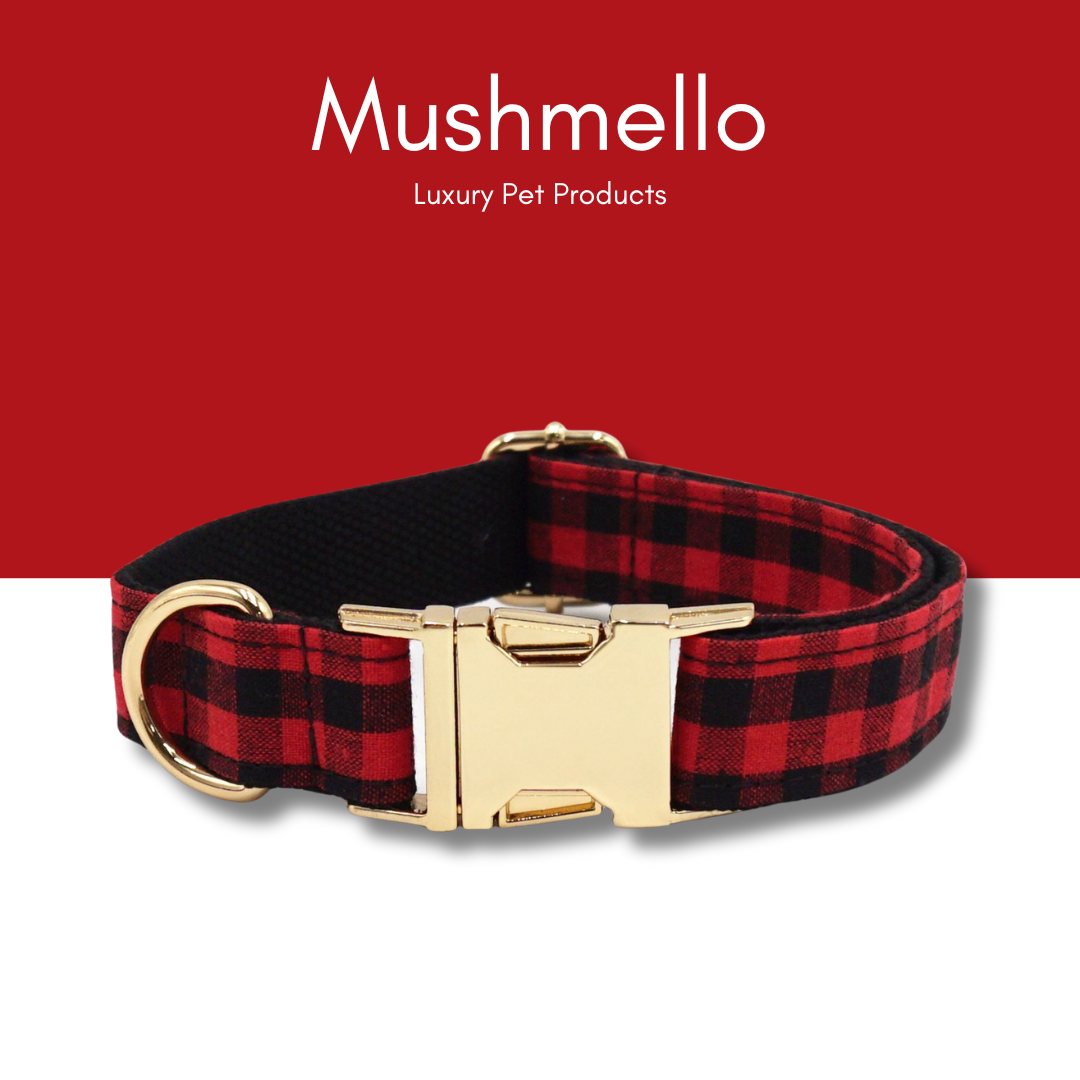 Luxury Rope Leash and Velvet Collar Set - Plaid Red and Black