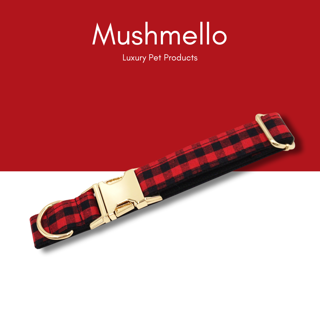 Luxury Rope Leash and Velvet Collar Set - Plaid Red and Black