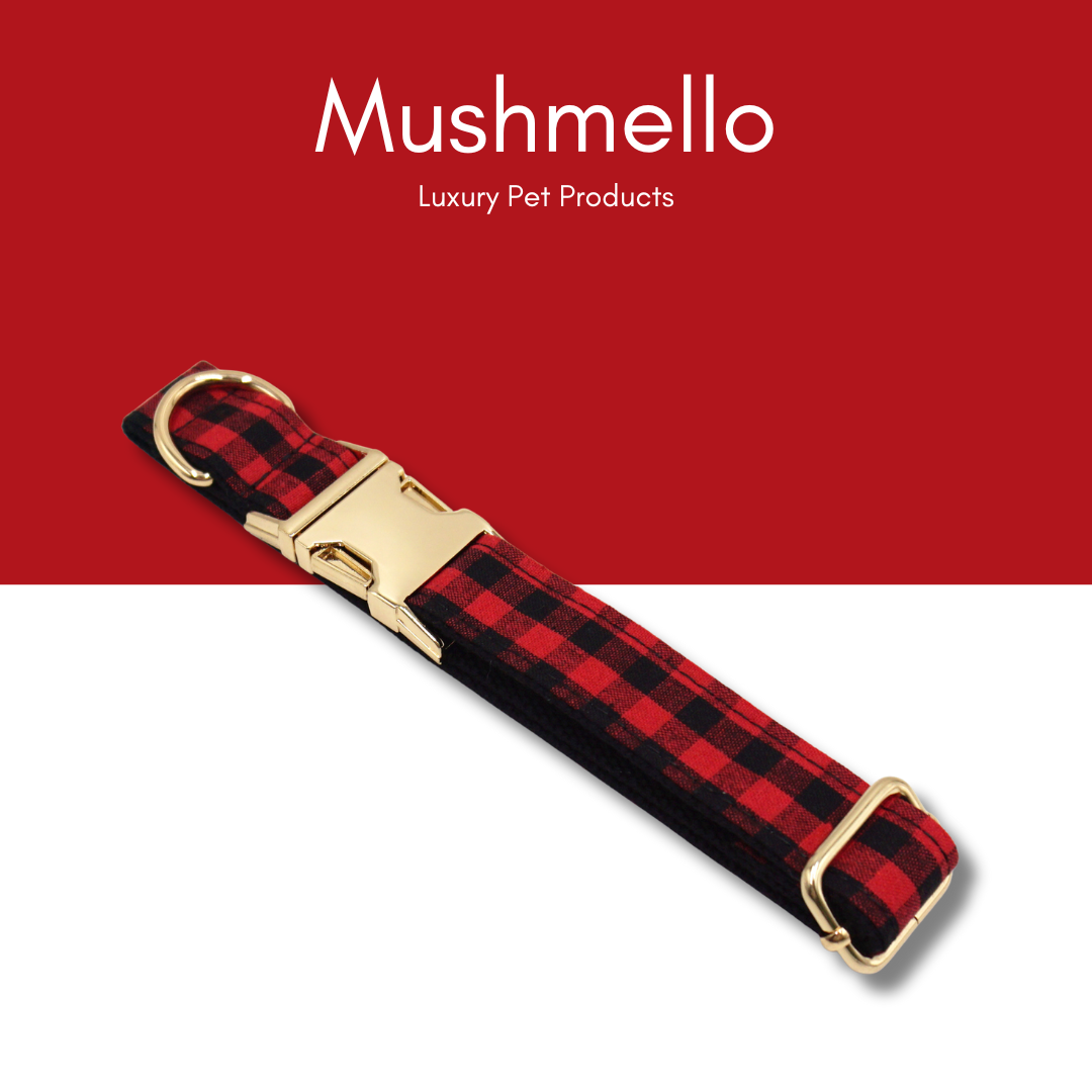 Luxury Rope Leash and Velvet Collar Set - Plaid Red and Black