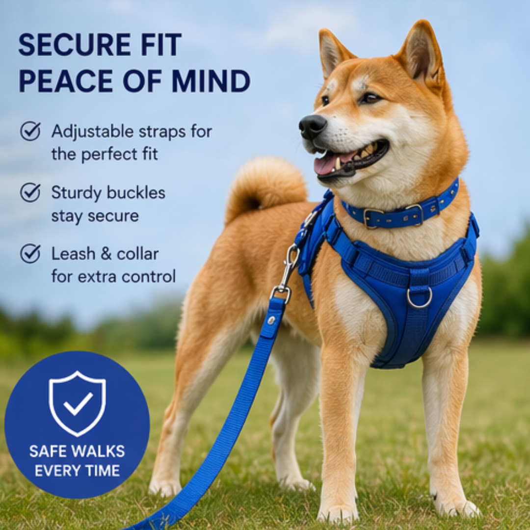 Mushmello Secure Waterproof Harness with Collar and Leash Set - Purple