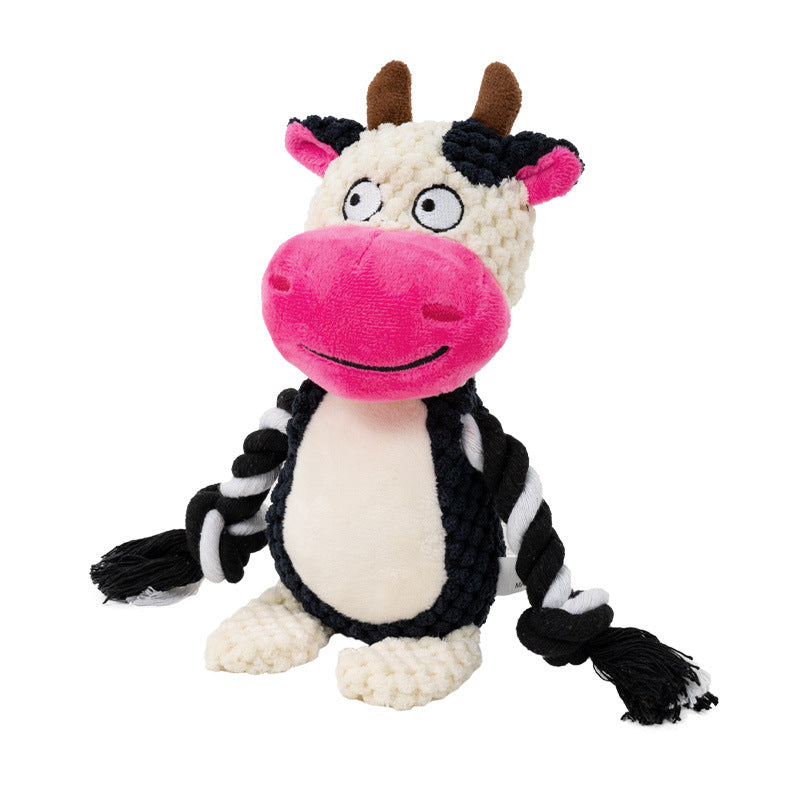 Mushmello Clover the Cow | Squeaky Rope Dog Toy with Crinkle Ears