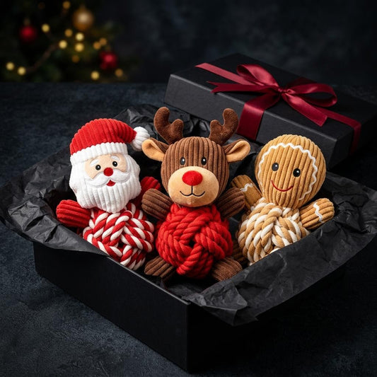 COMING SOON, PRE-ORDER NOW: Mushmello Christmas Crew | Set of 3 Rope & Squeak Dog Toys