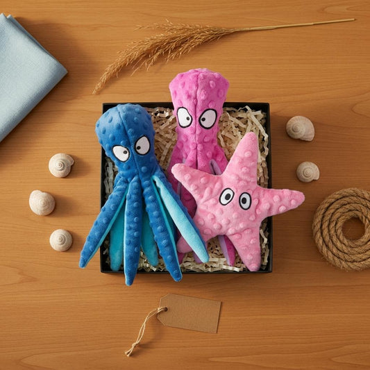 Mushmello Ocean Duo or Trio | Ozzy, Pearl & Stella | Squeaky Crinkle Dog Toy Bundle | No Stuffing