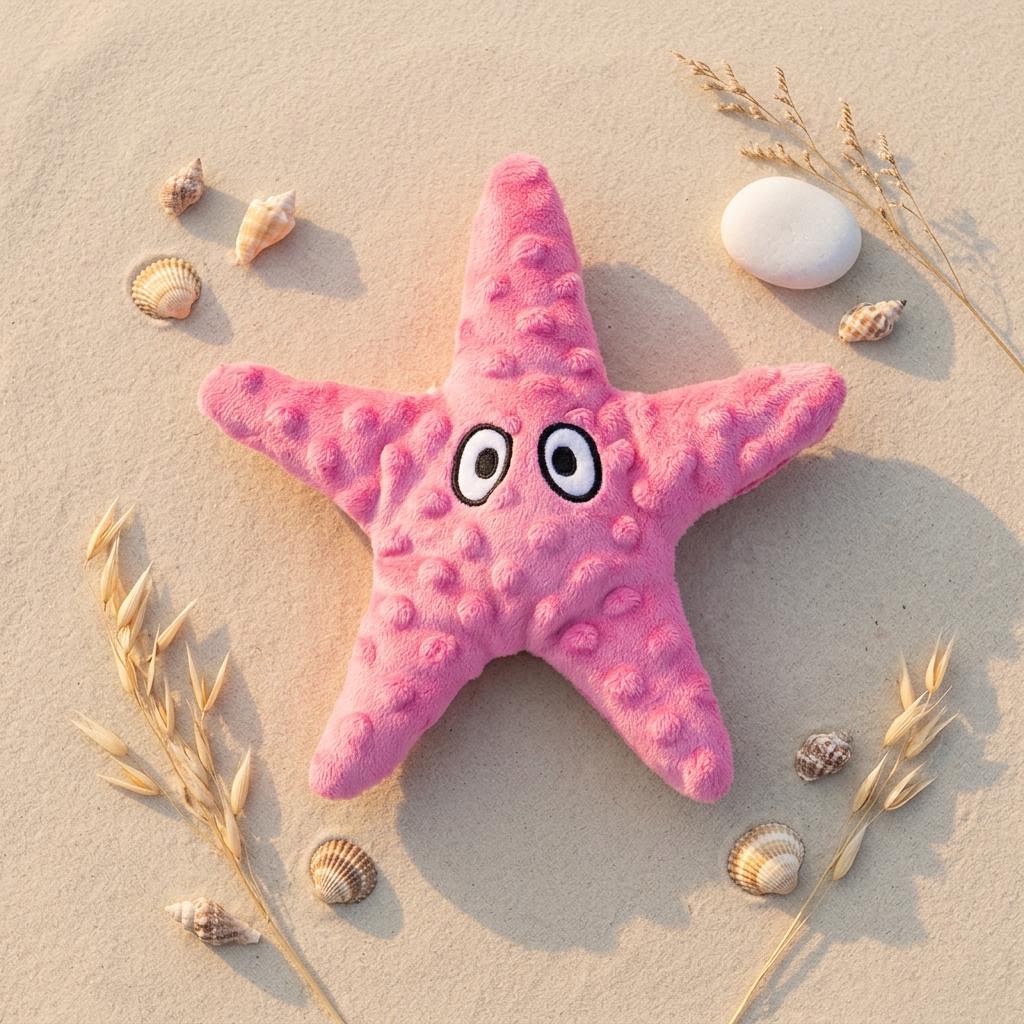 Mushmello Stella the Starfish | Squeaky Crinkle Dog Toy with hidden treat pocket