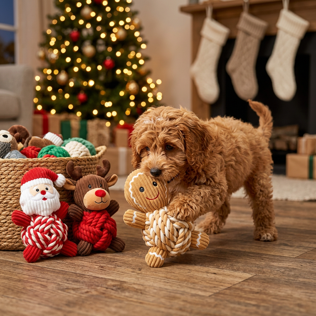 COMING SOON, PRE-ORDER NOW: Mushmello Christmas Crew | Set of 3 Rope & Squeak Dog Toys