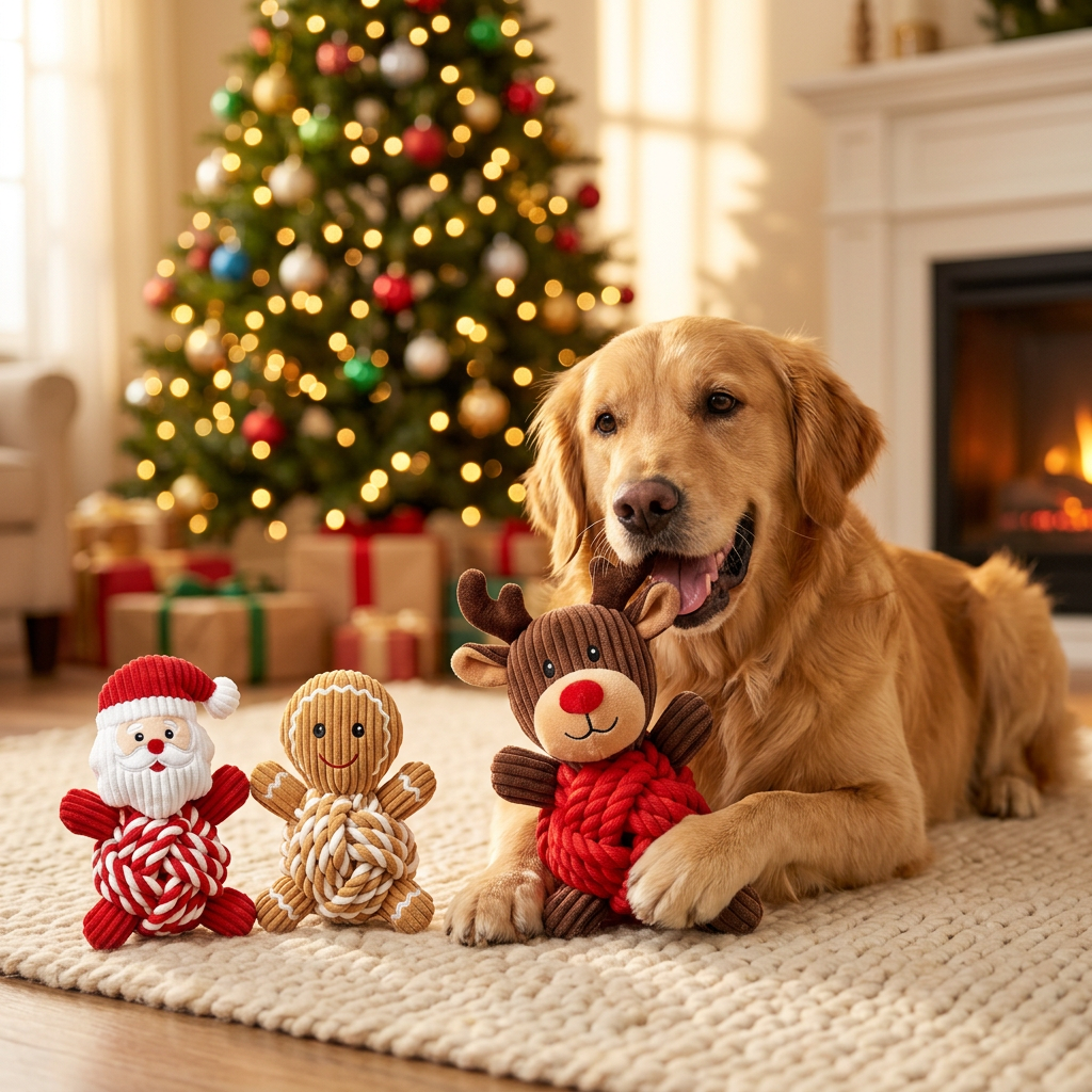 COMING SOON, PRE-ORDER NOW: Mushmello Christmas Crew | Set of 3 Rope & Squeak Dog Toys