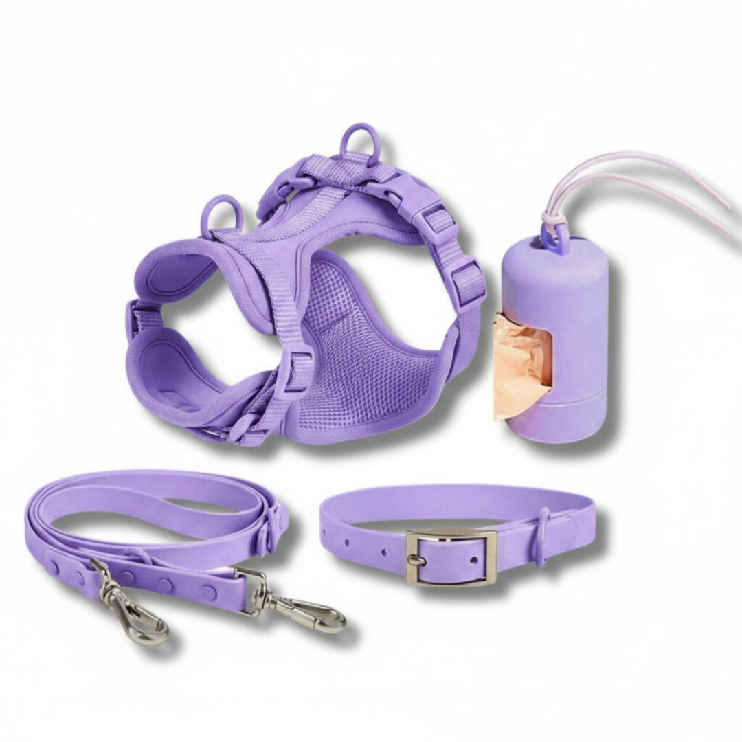 Mushmello Tough Waterproof Harness with Collar and Leash Set - Purple