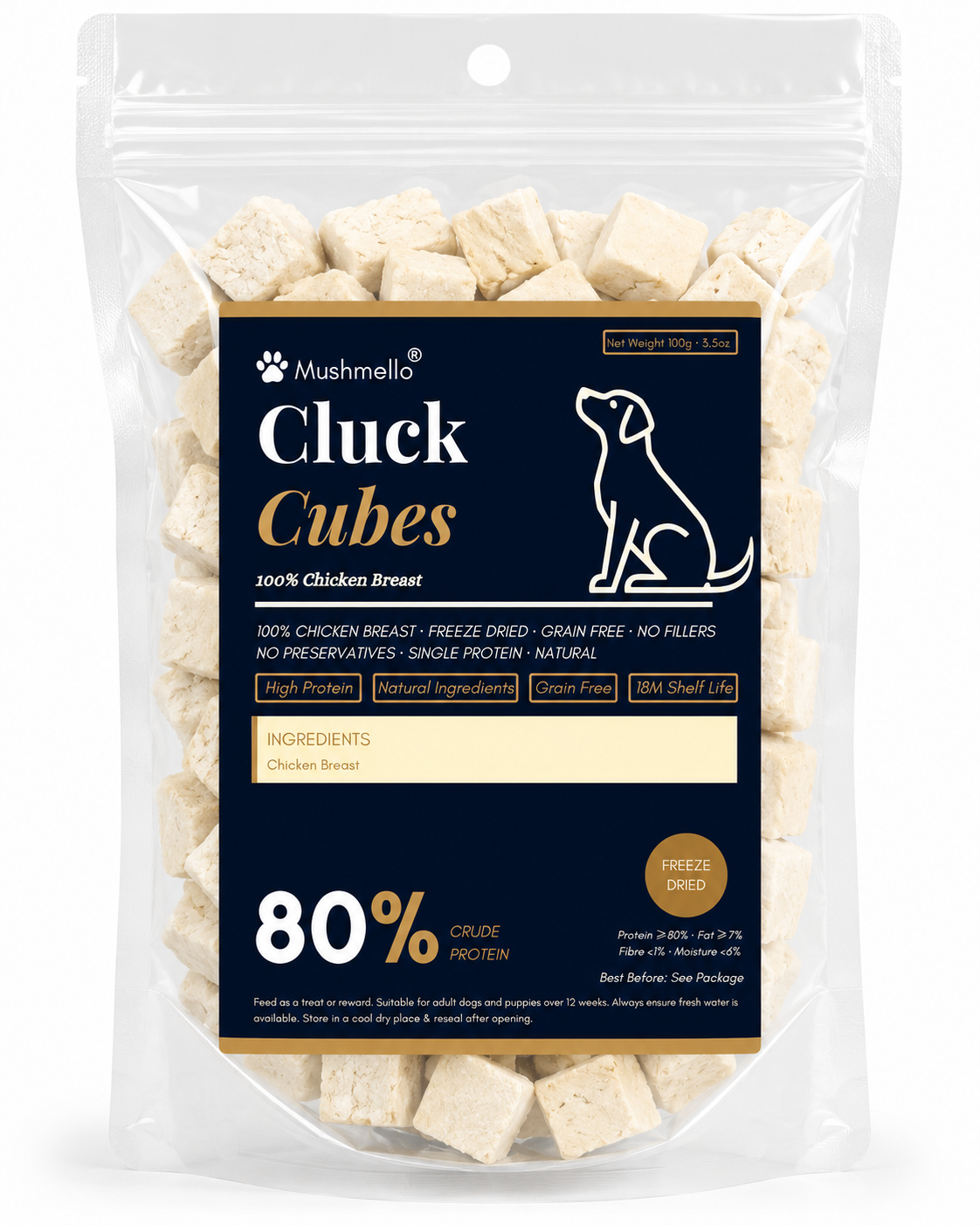 Mushmello Cluck Cubes | Freeze Dried Chicken Dog Treats