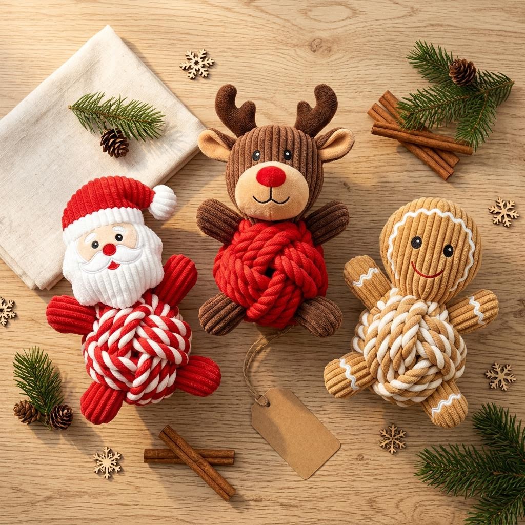 COMING SOON, PRE-ORDER NOW: Mushmello Christmas Crew | Set of 3 Rope & Squeak Dog Toys