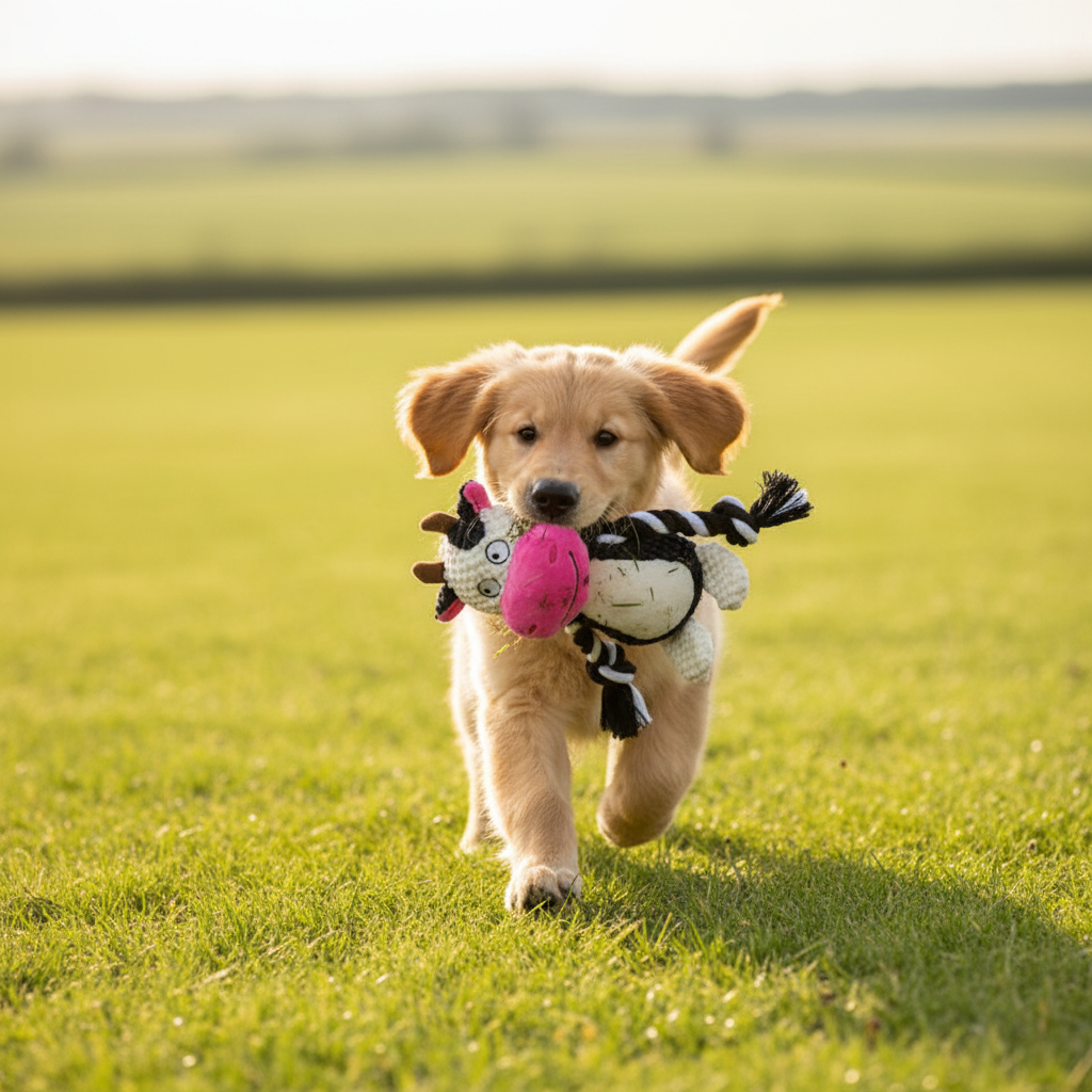 Mushmello Clover the Cow | Squeaky Rope Dog Toy with Crinkle Ears