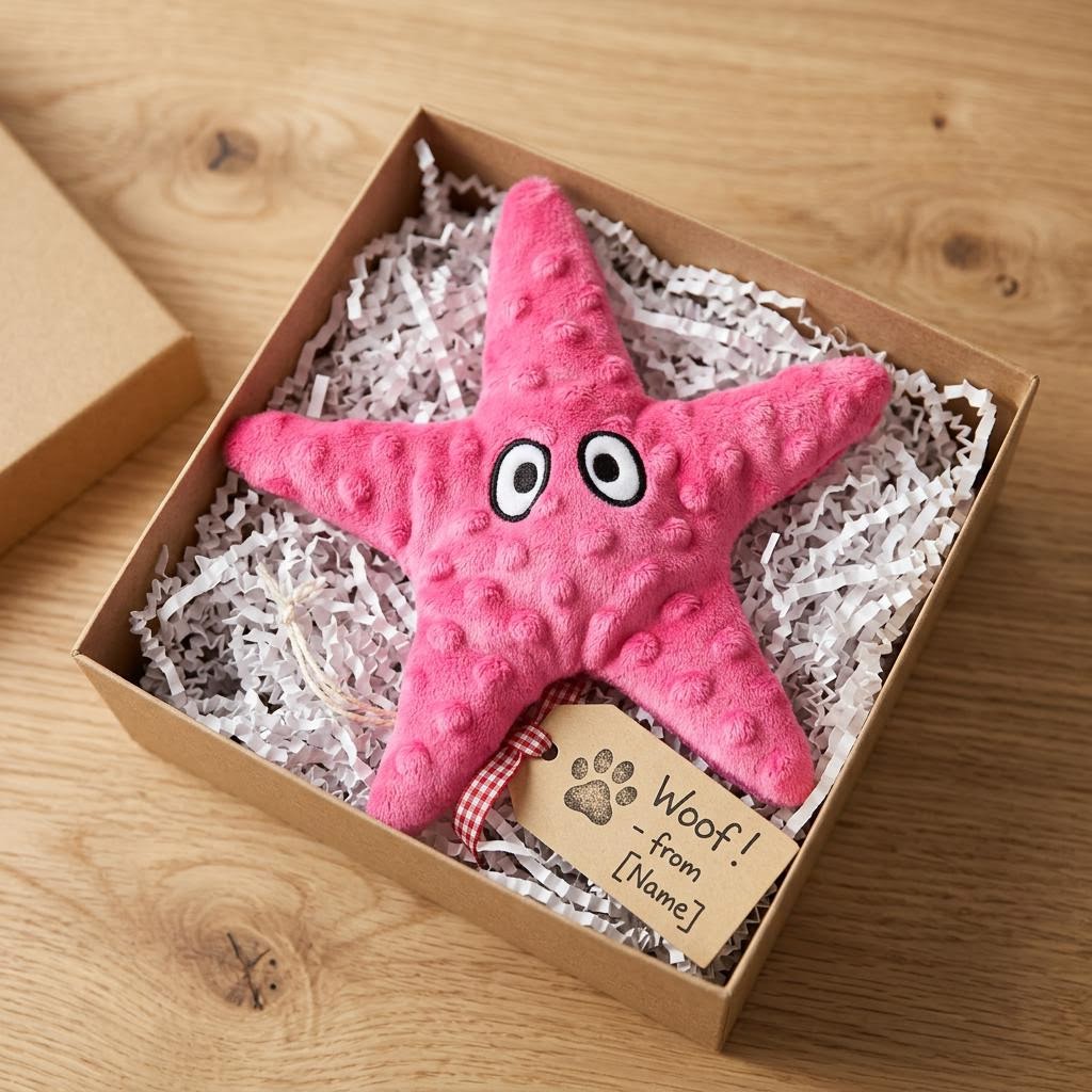 Mushmello Stella the Starfish | Squeaky Crinkle Dog Toy with hidden treat pocket
