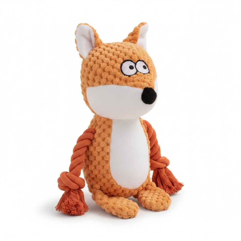 Mushmello Finn the Fox | Squeaky Rope Dog Toy with Crinkle Ears