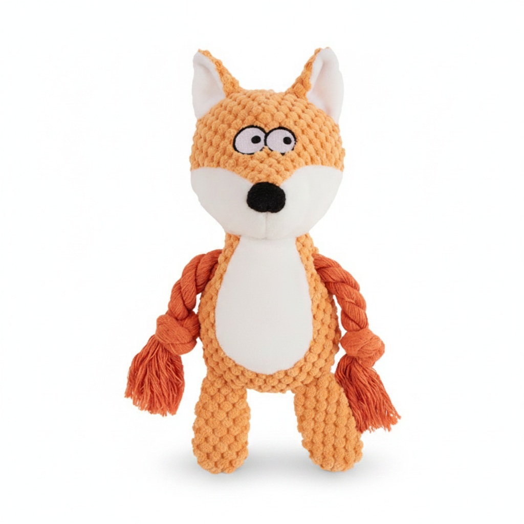 Mushmello Finn the Fox | Squeaky Rope Dog Toy with Crinkle Ears