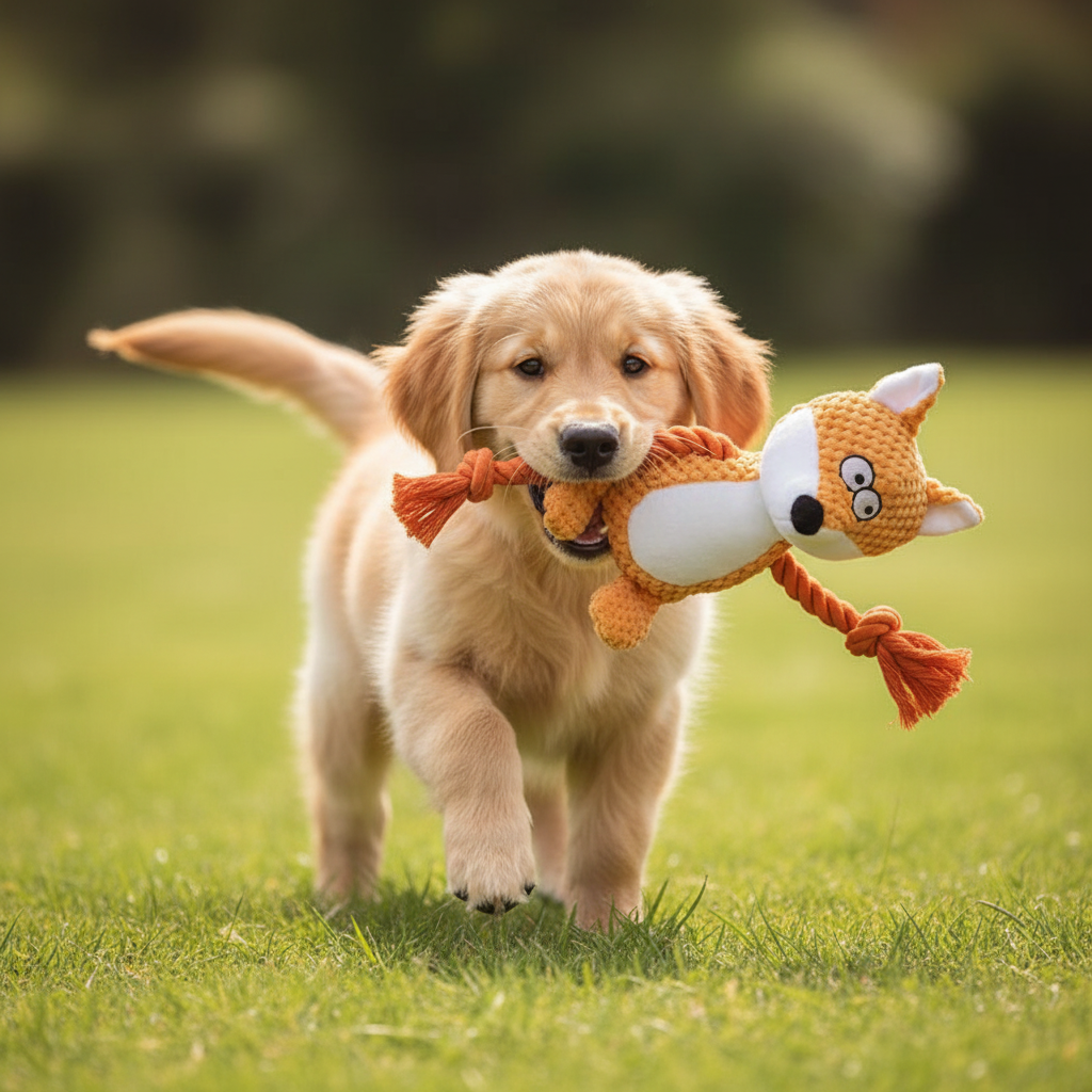 Mushmello Finn the Fox | Squeaky Rope Dog Toy with Crinkle Ears