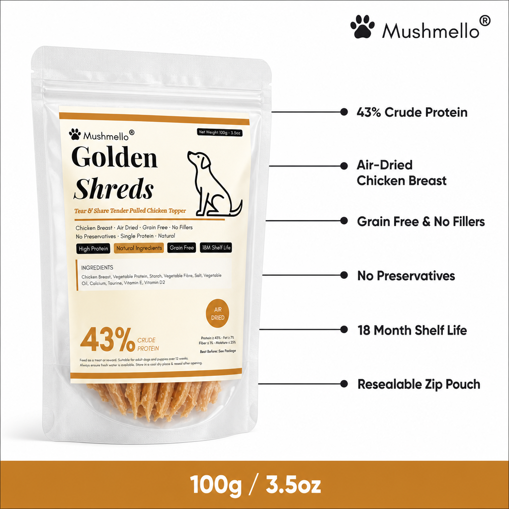 Mushmello Golden Shreds | Air Dried Shredded Chicken Food Topper