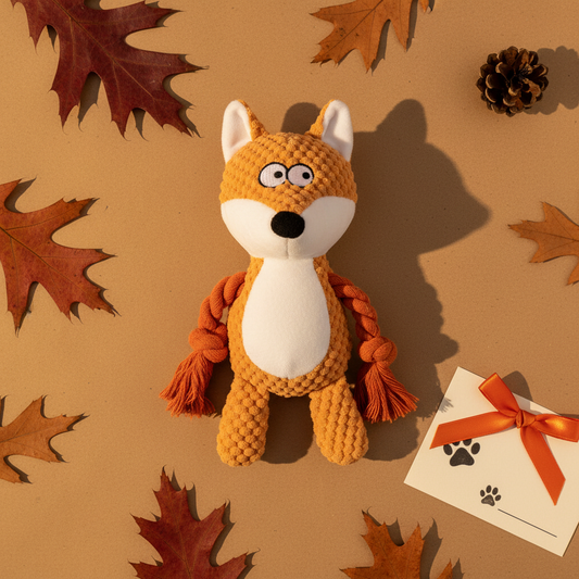 Mushmello Finn the Fox | Squeaky Rope Dog Toy with Crinkle Ears