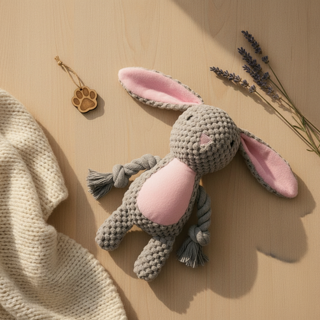 Mushmello Bea the Bunny | Squeaky Rope Dog Toy with Crinkle Ears