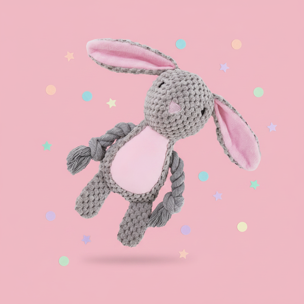 Mushmello Bea the Bunny | Squeaky Rope Dog Toy with Crinkle Ears