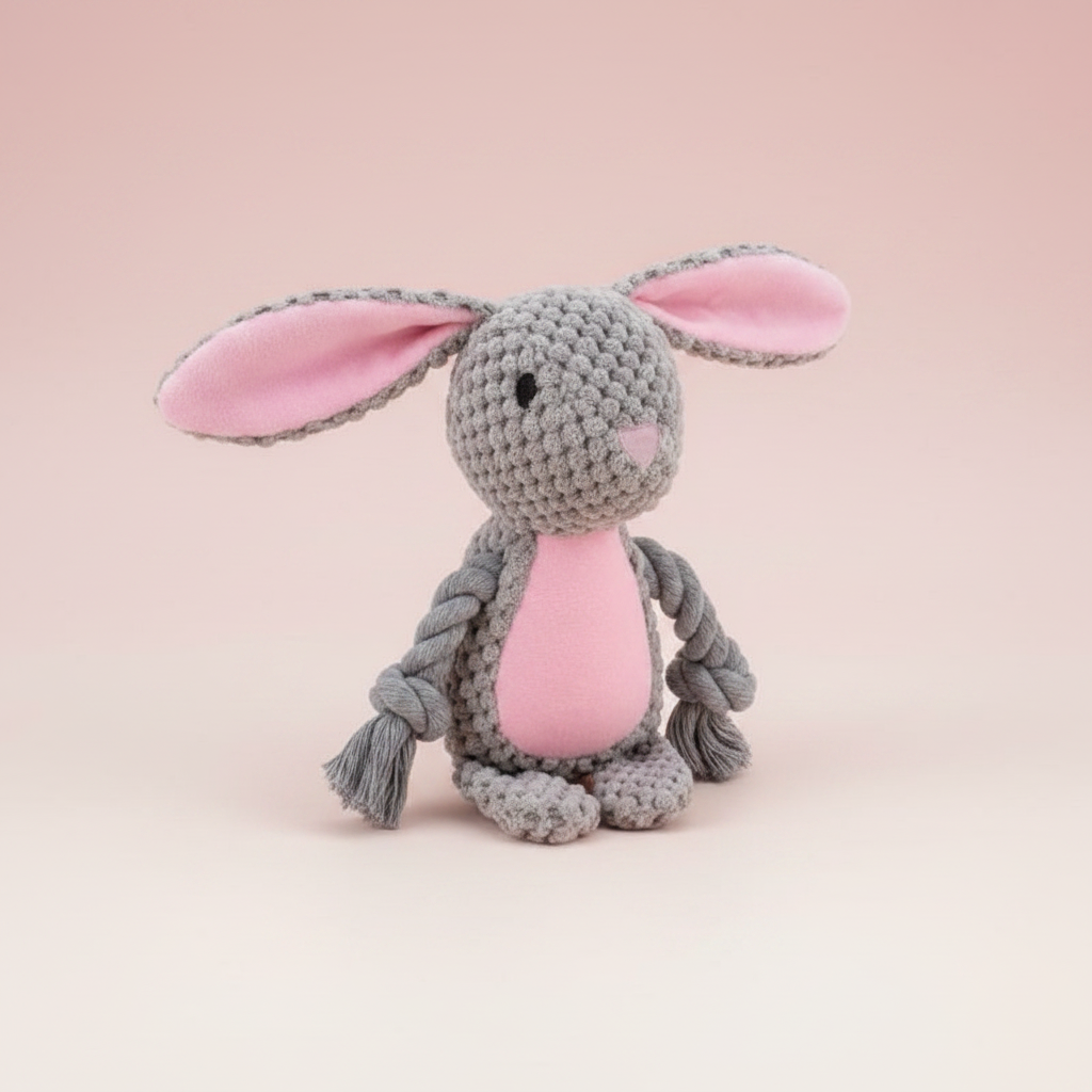 Mushmello Bea the Bunny | Squeaky Rope Dog Toy with Crinkle Ears