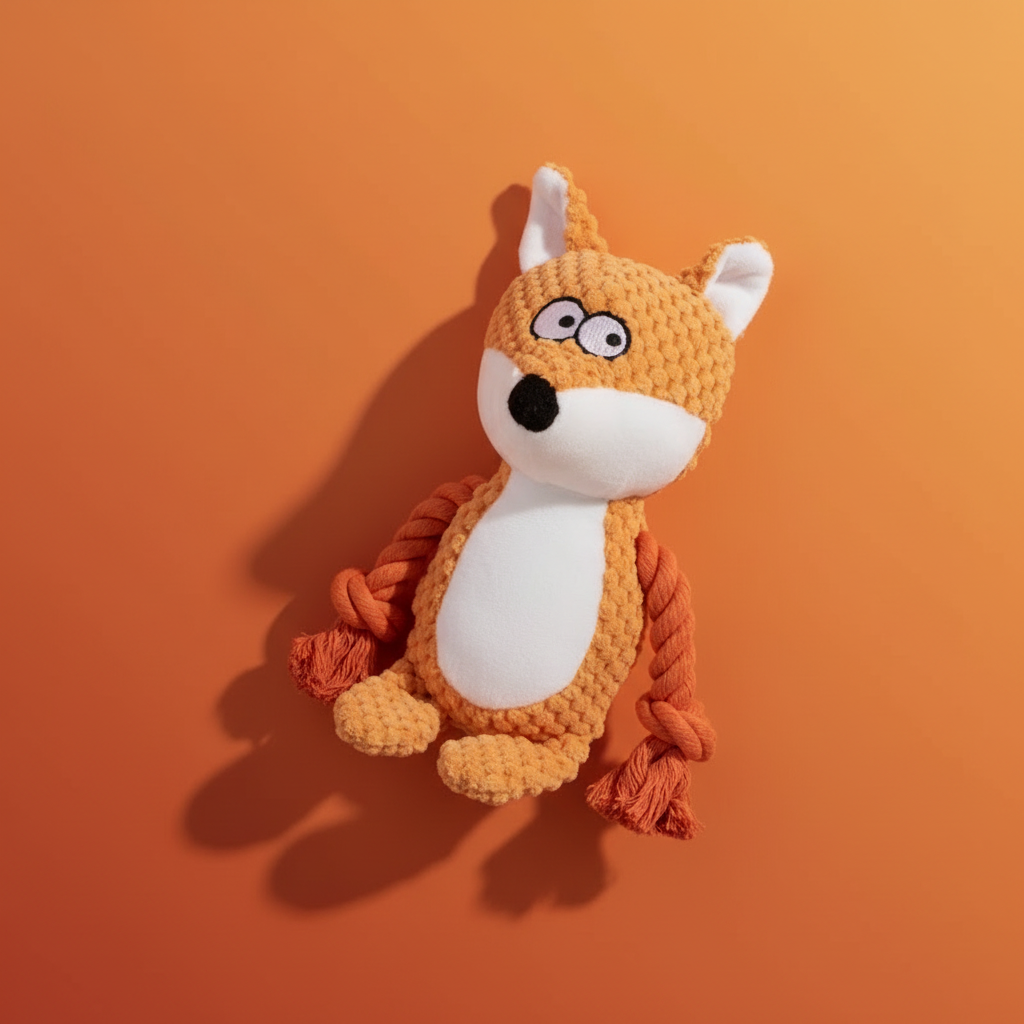 Mushmello Finn the Fox | Squeaky Rope Dog Toy with Crinkle Ears