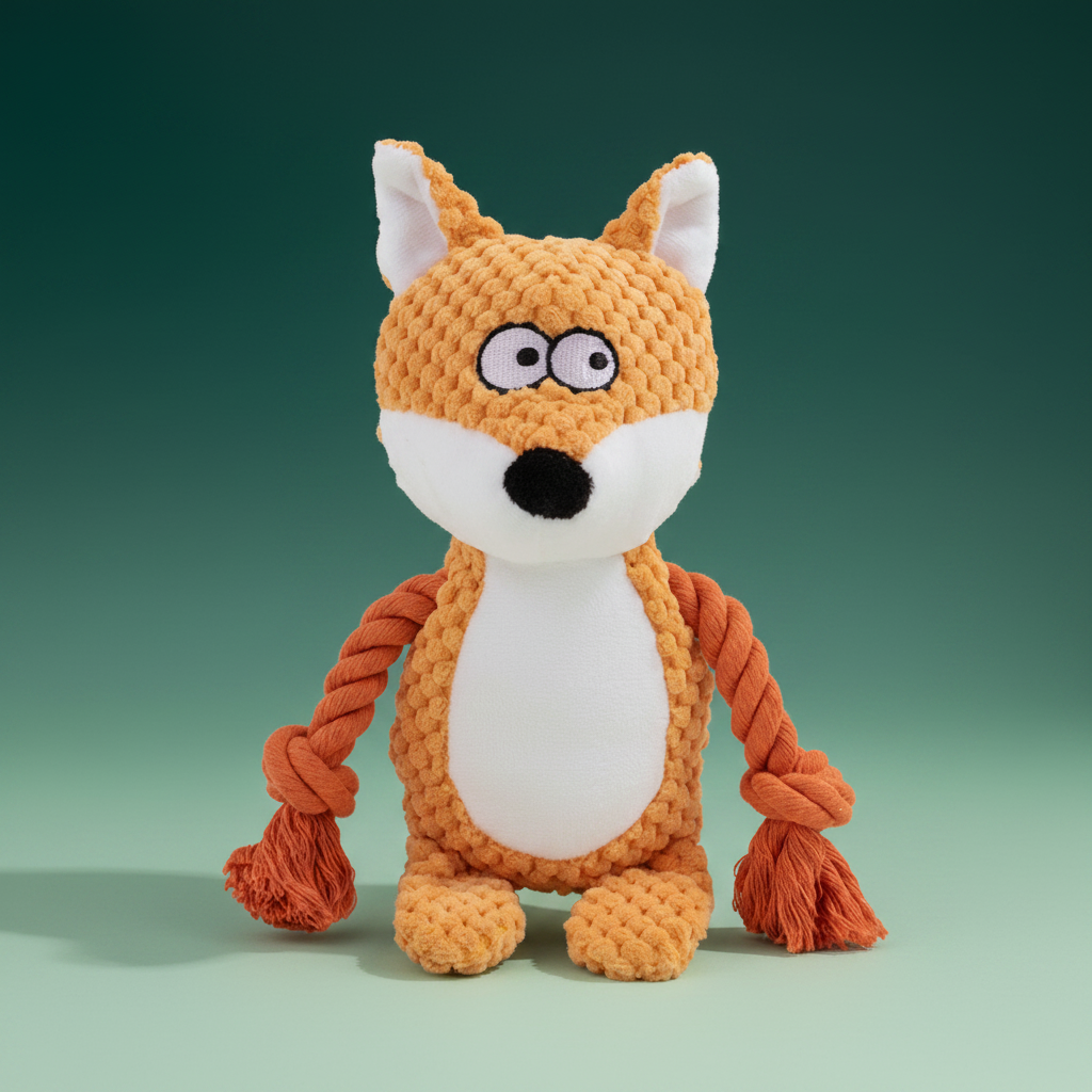 Mushmello Finn the Fox | Squeaky Rope Dog Toy with Crinkle Ears