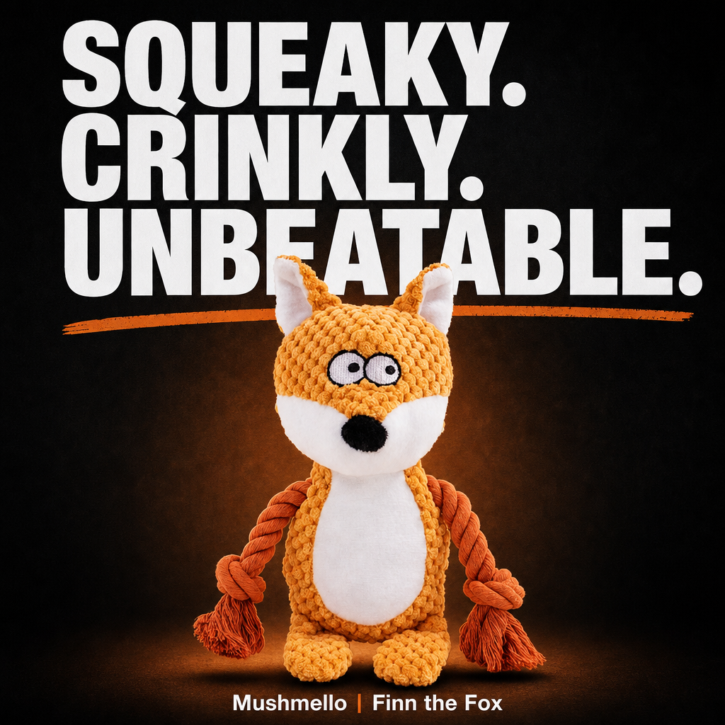 Mushmello Finn the Fox | Squeaky Rope Dog Toy with Crinkle Ears