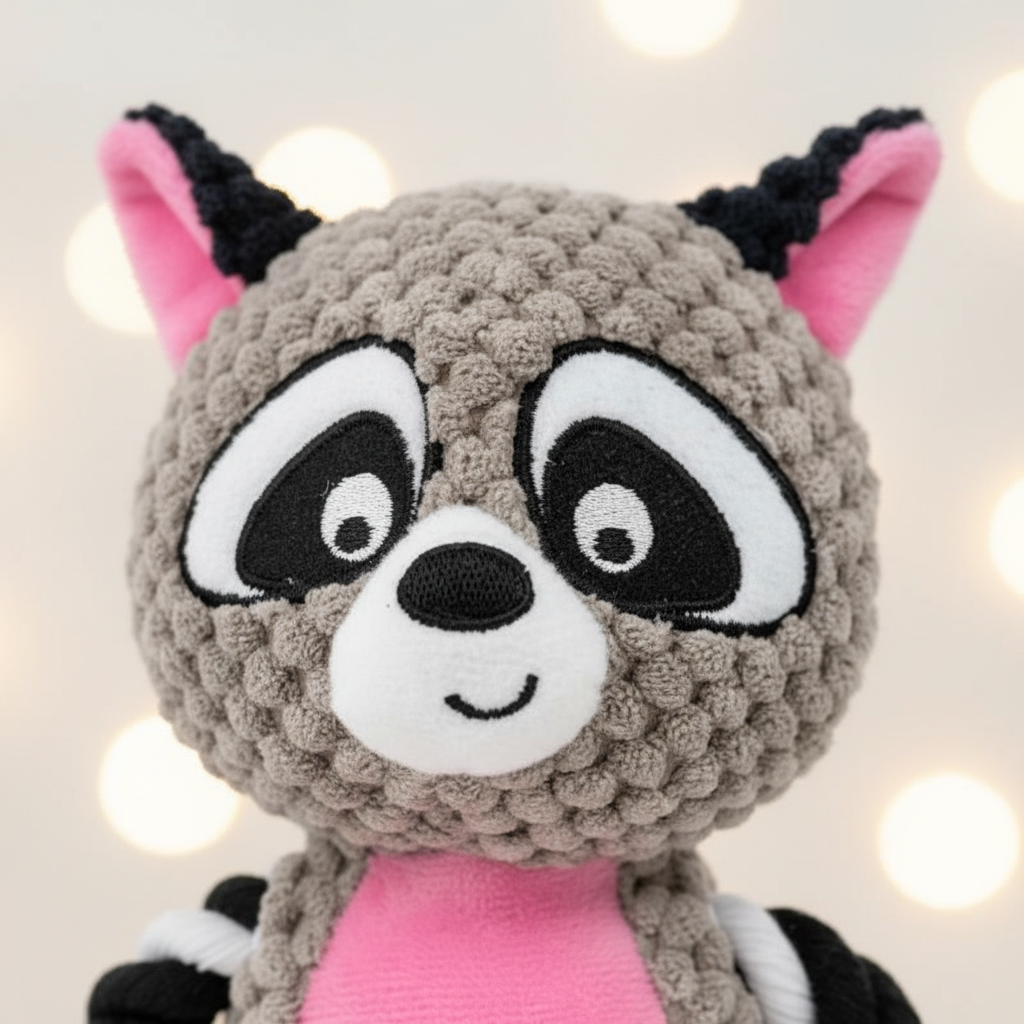 Mushmello Rocky the Raccoon | Squeaky Rope Dog Toy with Crinkle Ears